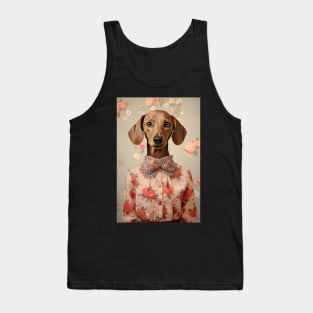 Cute Floral Dachshund Dog Portrait Vintage Art Tank Top